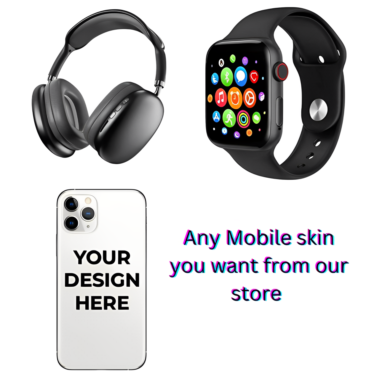 P9 Headphone + Amoled Display Watch + Mobile Skin